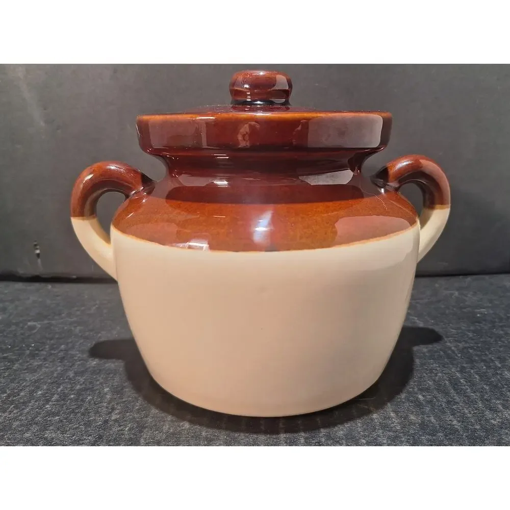 Vintage McCoy LCC USA 341 Covered Bean Pot Rare Rose Floral Decal Stoneware- HTF